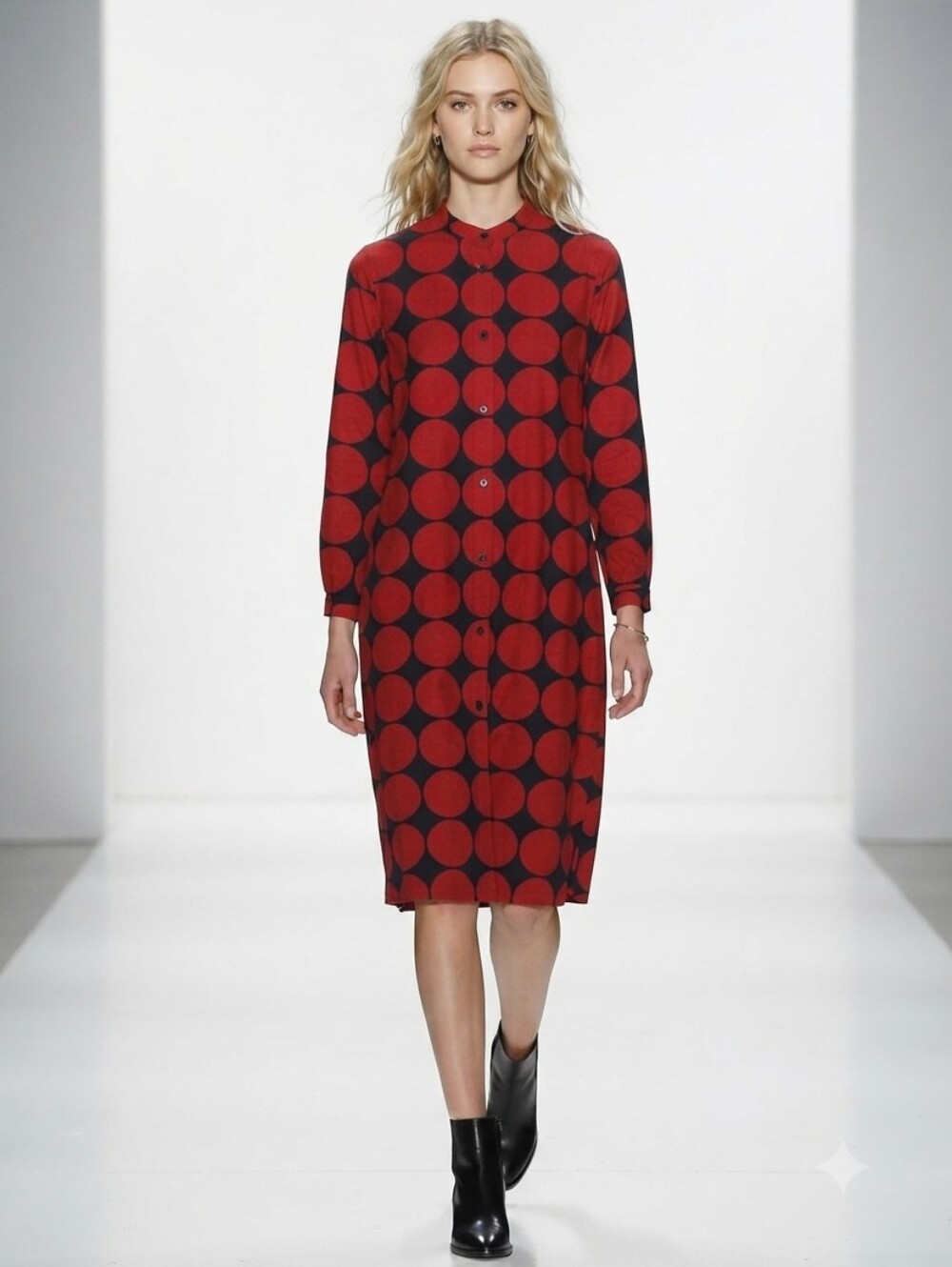 UNIQLO x Marimekko Red Black Polka Dot Shirt Dress Kids Size 13 XL